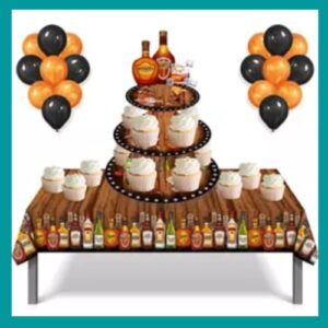 3 Tier Cupcake Stand - Perfect for Men's Birthday Football Parties, Superbowl Party, and Milestone Birthdays - Whisky/Beer Design - Birthday Party Supplies and Decorations (Whisky/Beer)