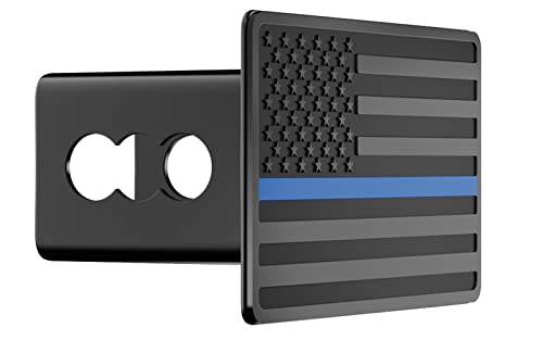 TOEASYTY Heavy American Flag Metal Trailer Hitch Cover for 2" inch Receivers,Tow Hitch Covers 2 Inch for Truck Accessories (with 5/8-Inch Pin Diameter Trailer Hitch Lock, Blue Line)