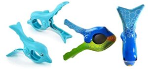 2 set (4 ct) bubble fish / dolphin beach towel clips jumbo size for beach chair, cruise beach patio, pool accessories for chairs, household clip, baby stroller