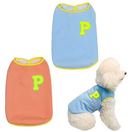 MESHEEN 2 Pieces Dog Casual Shirt Without Sleeves for Puppy and Cats Made of Soft Inner Fleece Breathable Fabric Keep Your Pet Cozy, Cute Pet Clothes Printed P Pattern