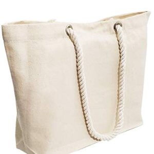 6 Pack Rope Handle Tote Bags Large Tote Bag with Rope Handles Sturdy Canvas Reusable Grocery Shopping Bags Tote Bag Beach Bag (Large (20"W x 15"H x 5"D))
