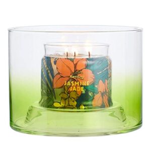 partylite blown glass green ombre jar candle holder - reversible design