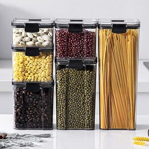 [set of 6] premium quality airtight food storage container clear plastic sturdy canisters with easy lock for kitchen pantry organization