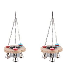 chew toys 2pcs steel bells toy- toys wooden size drinking pet parrot bowl food stainless swing cage stand hanging practical wood chewing with interactive small feeding large bird cage