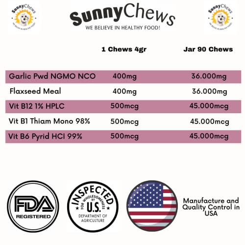 SUNNYCHEWS Flea and Tick Prevention for Dogs| Dog Flea & Tick Control Chewable| Dog Flea Treatment with Bacon Flavor| Natural Flea and Tick for Dogs| Dog Flea with Hemp, Garlic, Flaxseed, 12oz 90 chew