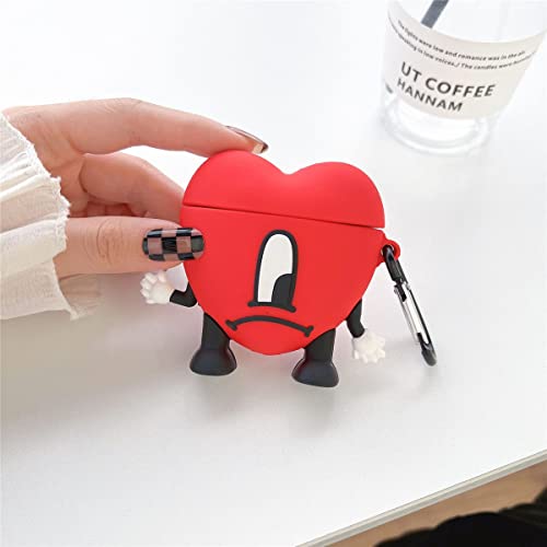 Bad Cute Bunny Case for Airpods 2/1, Soft Silicone Airpods Charging case with Lanyard Keychain,3D Fashion Funny Cartoon Protective Design Skin for Girls Women Teens Un Verano Sin Ti airpods case