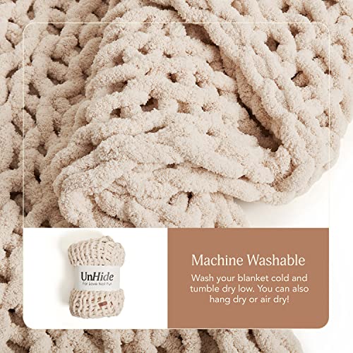 UnHide Braided Throw Blanket - Braided Marsh Breathable, Ultra-Plush Fabric - Hand Wash Only - Perfect Size for Bed or Sofa - 60" x 80" - Beige Bear