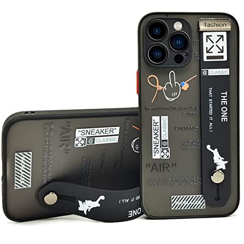 YIJIBANG for iPhone 14 pro max case with Design Basketball Sports Shoes Pattern Slim Thin Clear Hard Back Shockproof with Adjustable Wristband Kickstand Loopy Phone Cover Men Boys Cool White Black