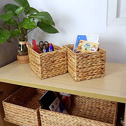 Rectangle Water Hyacinth Storage Baskets Set Of 4 and Wicker Divided Storage Basket Woven Natural Basket Hyacinth