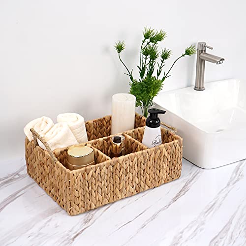 Rectangle Water Hyacinth Storage Baskets Set Of 4 and Wicker Divided Storage Basket Woven Natural Basket Hyacinth