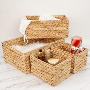 Rectangle Water Hyacinth Storage Baskets Set Of 4 and Wicker Divided Storage Basket Woven Natural Basket Hyacinth