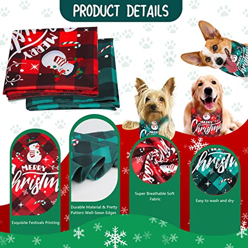 GUOYIHUA Christmas Dog Bandanas, Christmas Dog Bandana Classic Plaid Pet Scarf, Double-Layer Triangle Bibs Kerchief Merry Christmas Pet Bandana for Small Medium Large Dogs Cats Pets (Polyester, 2PCS)