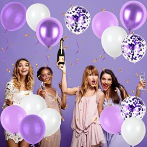 Purple and White Balloons, 50pcs 12 Inch Purple Balloons Metallic Purple Balloons Confetti Purple White Balloons for Purple Decorations, Birthday Shower Princess Theme Party Decorations