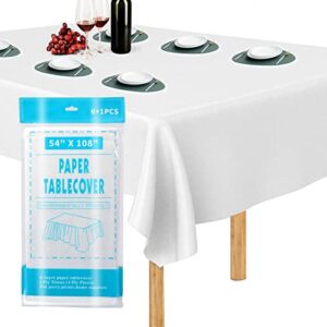 FTASDRAXS 6 Paper Tablecloths for Rectangle Tables - 54" x 108" Disposable White Table Covers, 3-Ply Paper & Plastic Waterproof