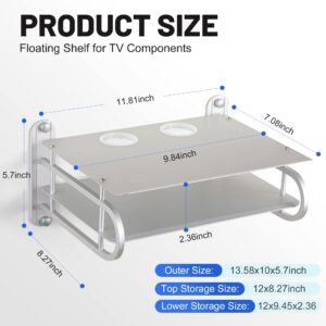 Z-Color Silver Metal Double Wireless WiFi Router Storage Box / TV Set Box Shelf Wall Hanging Plug Board Bracket Cable Storage Organizer (Silver-Small)