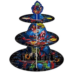 hero cupcake stand (3 tier), hero themed birthday party centerpiece for kid birthday party decorations supplies