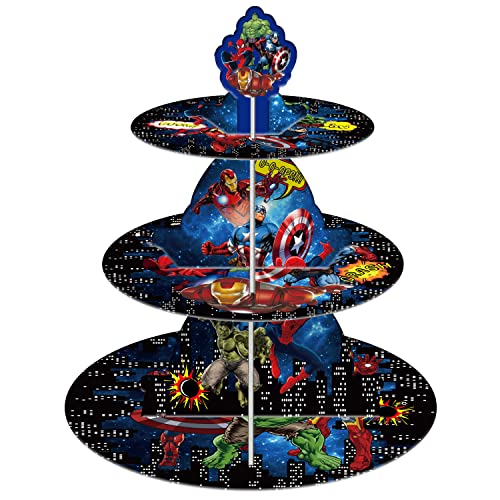 Hero Cupcake Stand (3 Tier), Hero Themed Birthday Party Centerpiece for Kid Birthday Party Decorations Supplies