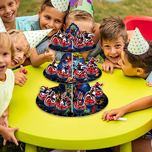 Hero Cupcake Stand (3 Tier), Hero Themed Birthday Party Centerpiece for Kid Birthday Party Decorations Supplies