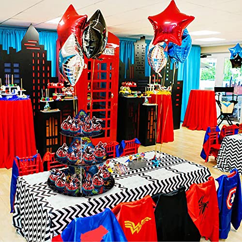 Hero Cupcake Stand (3 Tier), Hero Themed Birthday Party Centerpiece for Kid Birthday Party Decorations Supplies