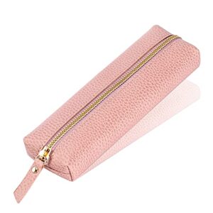 sluxa pink genuine leather case, pen organizer for adults, small pencil case for women.