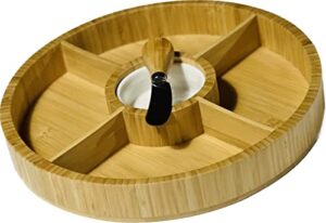 prosky chips and dip serving dish, bamboo chip and dip platter with dip cup for salsa and spreader knife, chip and dip bowl wood, taco dip tray, appetizer serving set, dip bowls and tray set
