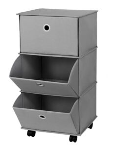 jomola rolling storage cart with 3 drawers, utility cart with wheels, fabric storage cube bin with cover collapsible organizer cart for dresser bedroom dorm home office mobile file filing cabinet gray