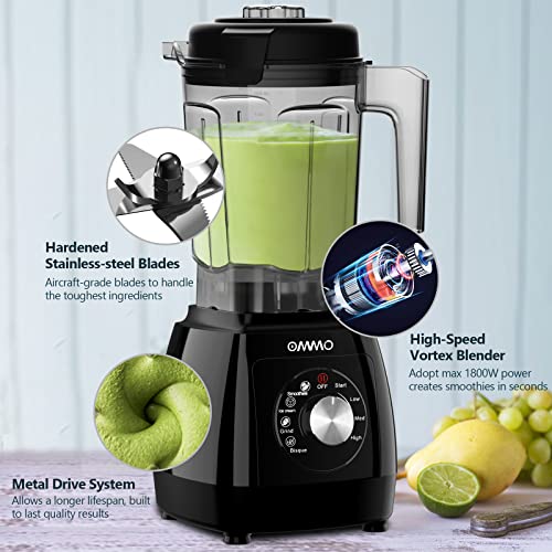 OMMO Countertop Blenders for Kitchen Max 1800W, Smoothie Blender with 4 Preset Programs, 68oz BPA Free Blender for Shakes and Smoothies, Nuts, Ice, and Fruits, Dishwasher Safe