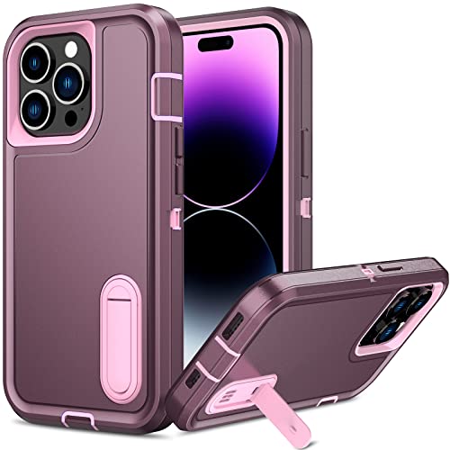 Qireoky for iPhone 14 Pro Case,iPhone 14 Pro Phone Case with Stand Heavy Duty Protective Anti-dust Port Cover Non-Slip Multi Layers 3 in 1 Bumper Shockproof Case for iPhone 14 Pro(Purple)