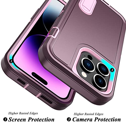 Qireoky for iPhone 14 Pro Case,iPhone 14 Pro Phone Case with Stand Heavy Duty Protective Anti-dust Port Cover Non-Slip Multi Layers 3 in 1 Bumper Shockproof Case for iPhone 14 Pro(Purple)