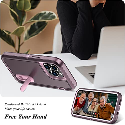 Qireoky for iPhone 14 Pro Case,iPhone 14 Pro Phone Case with Stand Heavy Duty Protective Anti-dust Port Cover Non-Slip Multi Layers 3 in 1 Bumper Shockproof Case for iPhone 14 Pro(Purple)