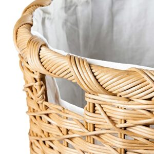 The Basket Lady Round Wicker Laundry Hamper, Large, 19 in Dia x 25 in H, Sandstone