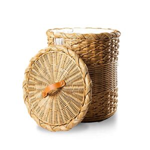 The Basket Lady Round Wicker Laundry Hamper, Large, 19 in Dia x 25 in H, Sandstone