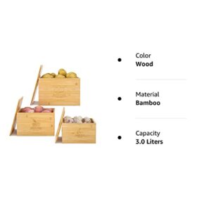 G.a HOMEFAVOR Potato and Onion Storage Bamboo Bin, 3 Piece Garlic Potato Onion Container, Potato Storage Vegetable Keeper, Bamboo Produce Box Sets For Kitchen Counter