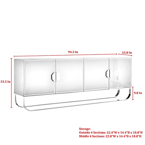 Reyansh 4 Door Sideboard with Chrome Base, Grey