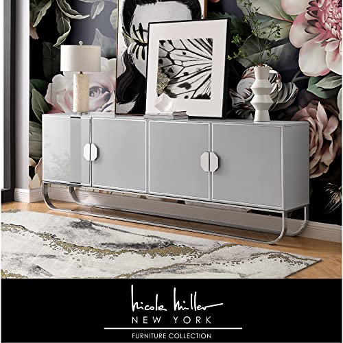 Reyansh 4 Door Sideboard with Chrome Base, Grey