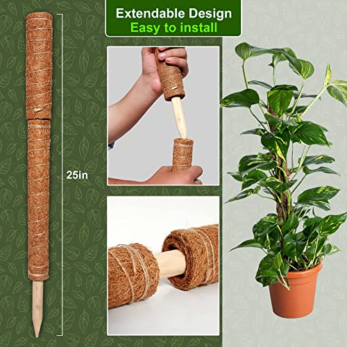 Moss Pole for Plants 90 inches Pack of 6 - Moss Pole for Climbing Plants Monstera 16.5 and 11.8 inches - Totem Pole Plant Supports with Gardening Accessories - Plant Poles for Potted Plants Indoor
