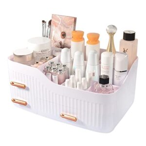 cgbe makeup organizer for vanity, large cosmetic organizer countertop, makeup organizer with drawers for vanity, lipstick, brushes, lotions and jewelry bathroom counter or dresser for cosmetics-white