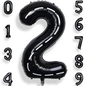 SULALABOO 40 Inch Black 2 Balloon Number Large Helium Number Balloons 0-9 Giant Digital 2nd Foil Mylar Big Party Balloon for Boy or Girl Birthday Party Anniversary Decorations