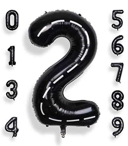 SULALABOO 40 Inch Black 2 Balloon Number Large Helium Number Balloons 0-9 Giant Digital 2nd Foil Mylar Big Party Balloon for Boy or Girl Birthday Party Anniversary Decorations