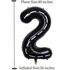 SULALABOO 40 Inch Black 2 Balloon Number Large Helium Number Balloons 0-9 Giant Digital 2nd Foil Mylar Big Party Balloon for Boy or Girl Birthday Party Anniversary Decorations