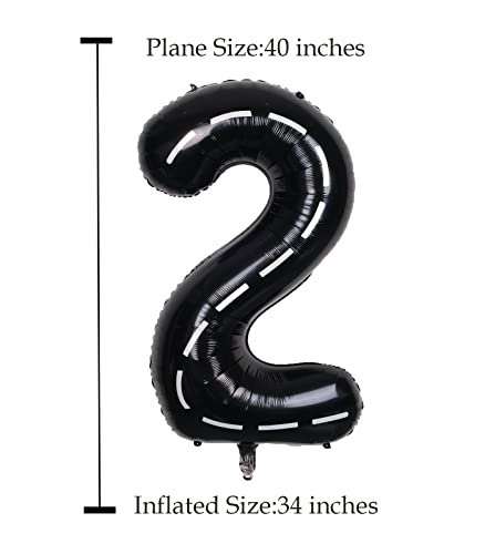 SULALABOO 40 Inch Black 2 Balloon Number Large Helium Number Balloons 0-9 Giant Digital 2nd Foil Mylar Big Party Balloon for Boy or Girl Birthday Party Anniversary Decorations