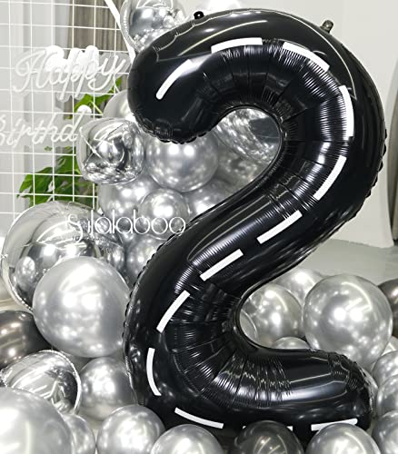 SULALABOO 40 Inch Black 2 Balloon Number Large Helium Number Balloons 0-9 Giant Digital 2nd Foil Mylar Big Party Balloon for Boy or Girl Birthday Party Anniversary Decorations