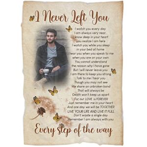 inspiamzue personalized memorial blanket i never left you, photo blanket remembrance throw, deepest grief sympathy gift for loss of son, mother, father, brother n2629 (fleece, 60x50 inch)