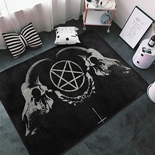 YEAHSPACE Skull Rug 60x39 inch Gothic Home Decor Living Room Bedroom-Goth Occult Penta Symbol Satan Skull