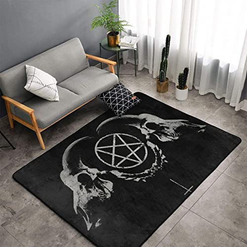 YEAHSPACE Skull Rug 60x39 inch Gothic Home Decor Living Room Bedroom-Goth Occult Penta Symbol Satan Skull