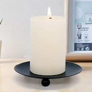 Iimin Iron Plate Candle HolderBlack Pillar Candle Holders for Table，Decorative Pillar Candle Plate，Pedestal Candle Stand for LED & Wax Candles, and Wax Candles Taper Incense Cones（4 Pcs）