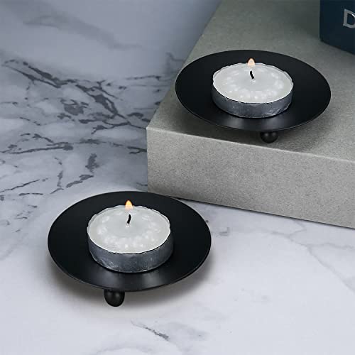 Iimin Iron Plate Candle HolderBlack Pillar Candle Holders for Table，Decorative Pillar Candle Plate，Pedestal Candle Stand for LED & Wax Candles, and Wax Candles Taper Incense Cones（4 Pcs）