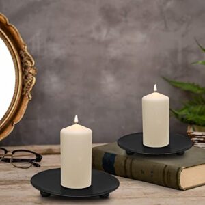 Iimin Iron Plate Candle HolderBlack Pillar Candle Holders for Table，Decorative Pillar Candle Plate，Pedestal Candle Stand for LED & Wax Candles, and Wax Candles Taper Incense Cones（4 Pcs）