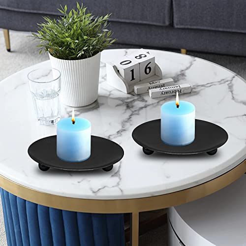 Iimin Iron Plate Candle HolderBlack Pillar Candle Holders for Table，Decorative Pillar Candle Plate，Pedestal Candle Stand for LED & Wax Candles, and Wax Candles Taper Incense Cones（4 Pcs）