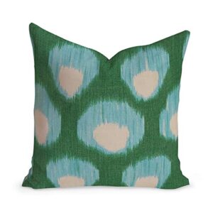 manggou peacock green and aqua bukhara ikat cushion cover home decor sofa pillows with zipper hidden toss pillows for living room bedroom gift white linen 20x20in